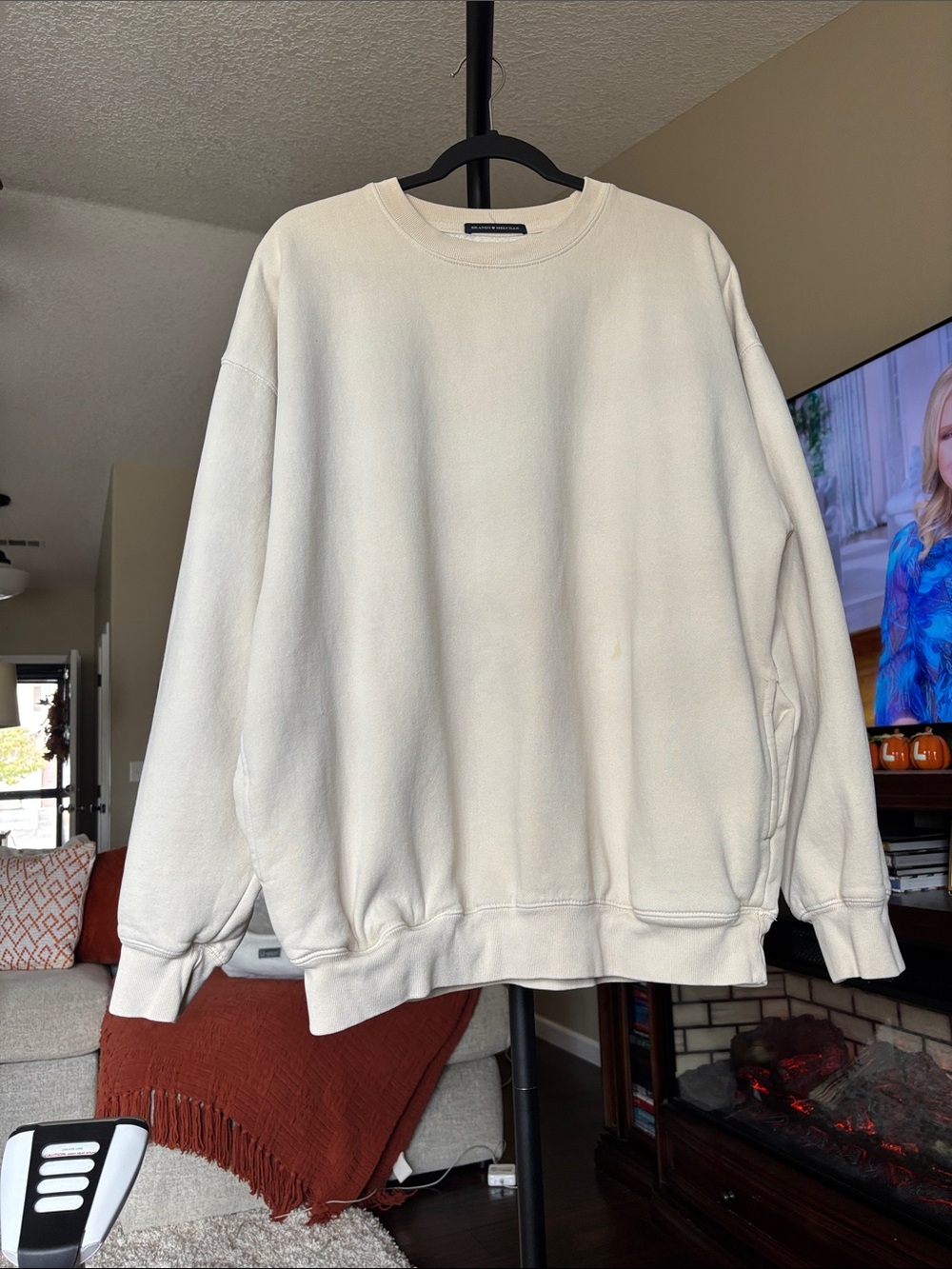 Brandy Melville Men's Cream Crewneck Pullover